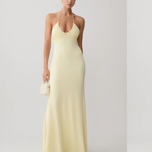 Pale Yellow Halter Evening Dress